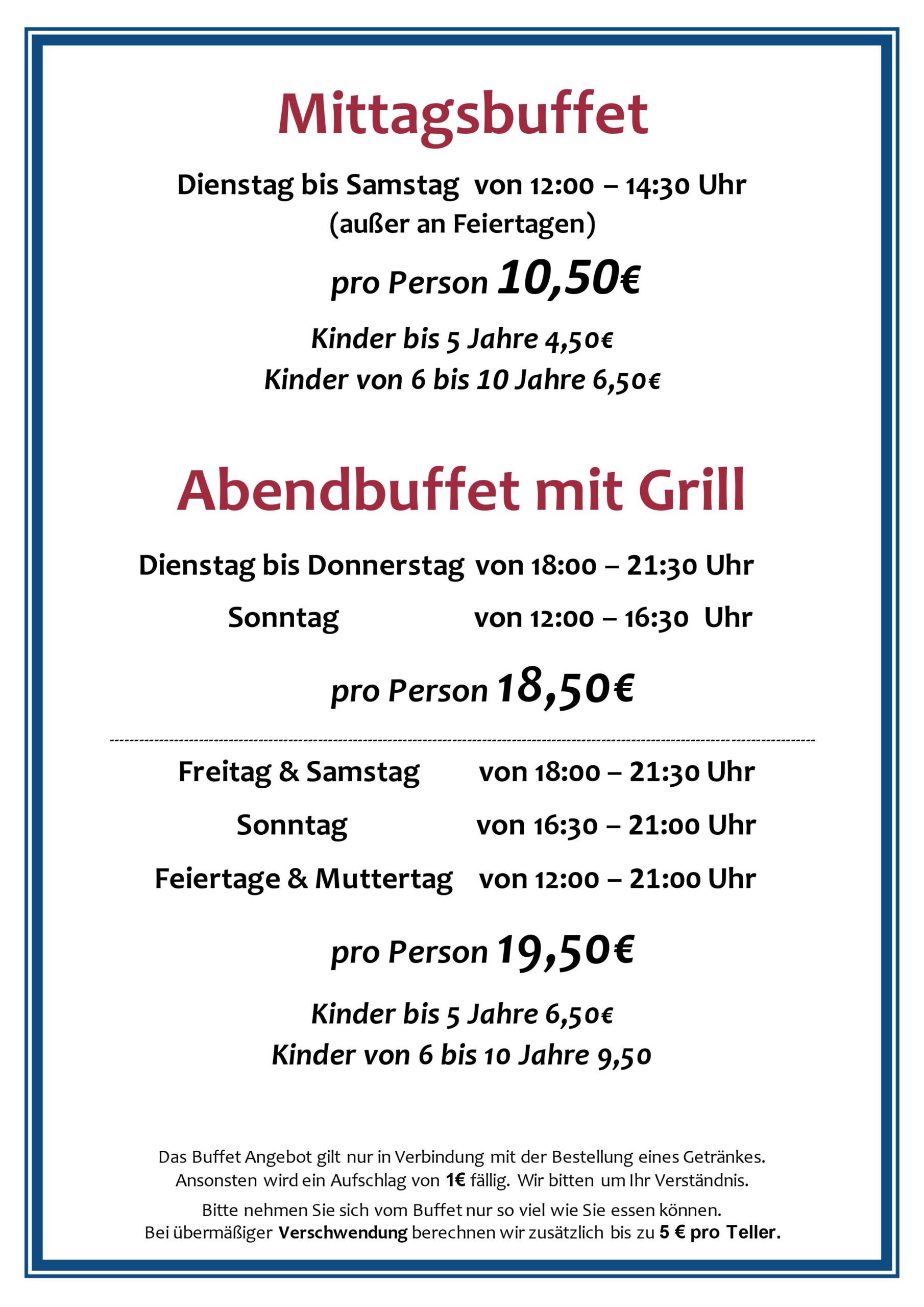 Buffetzeiten, Preise